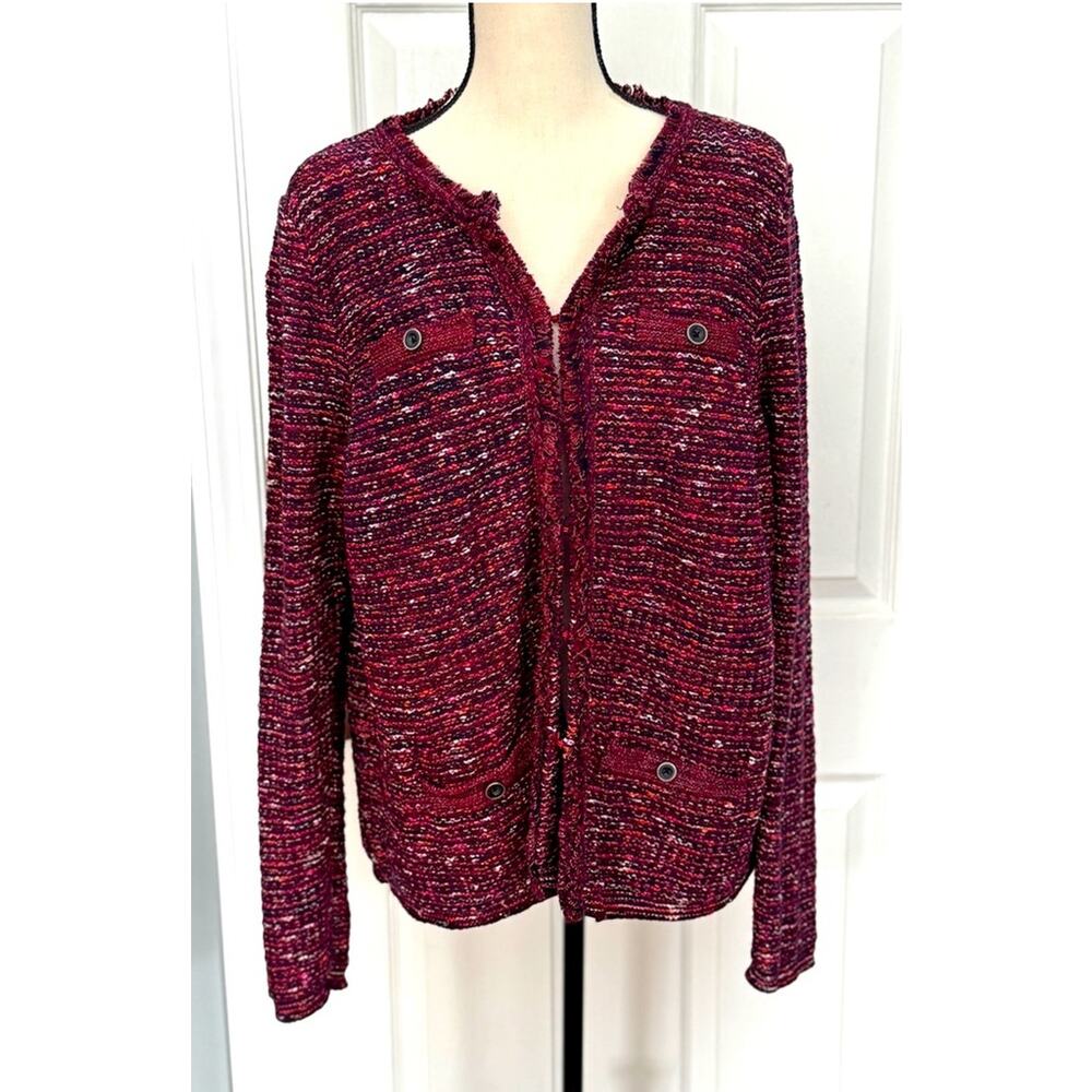J.Jill Officecore Workwear Tweed Fringed Knit Blazer Cardigan Jacket L TALL
